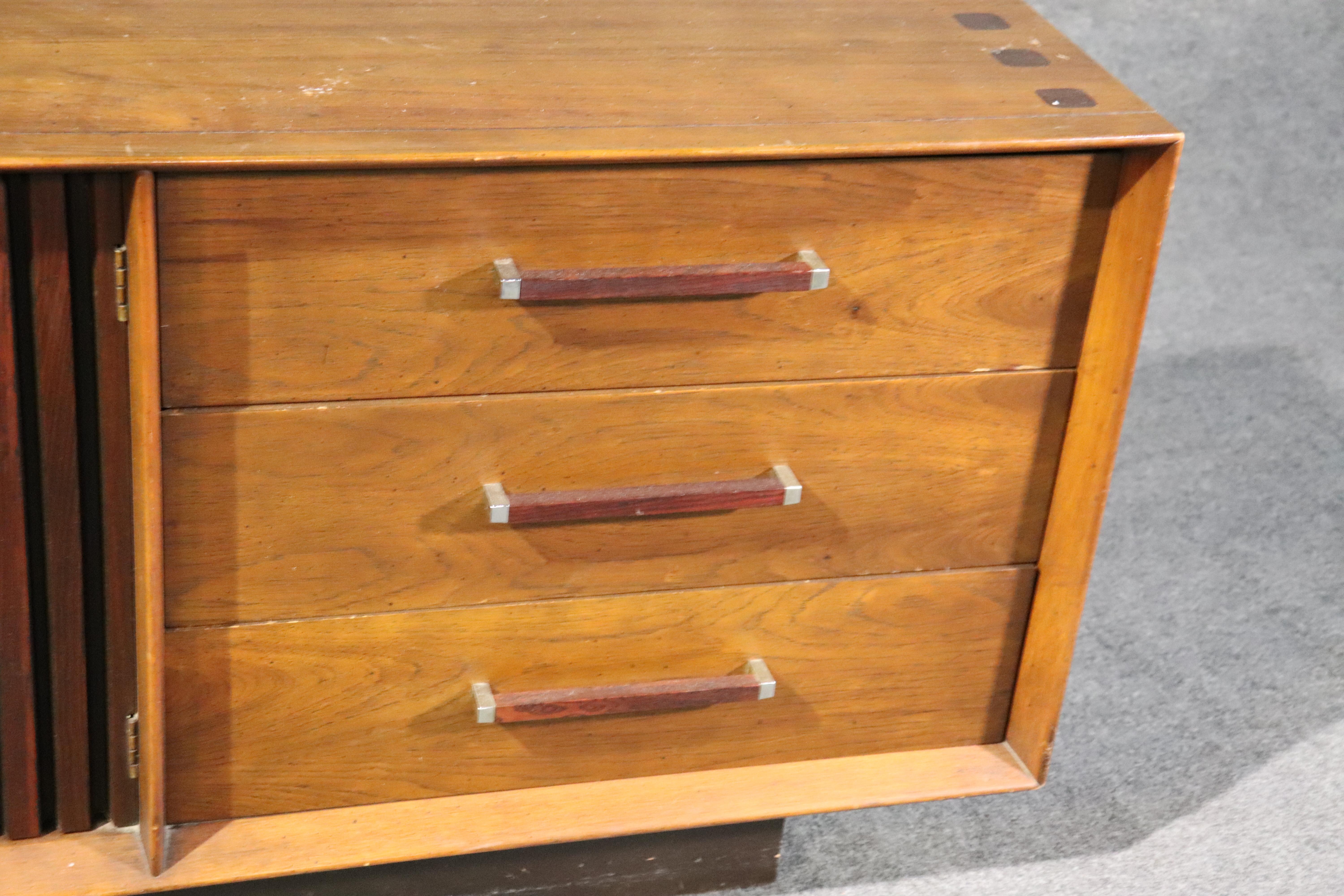 Mid-Century Modern Lane Walnut and Rosewood Triple Dresser with Mirrors 5