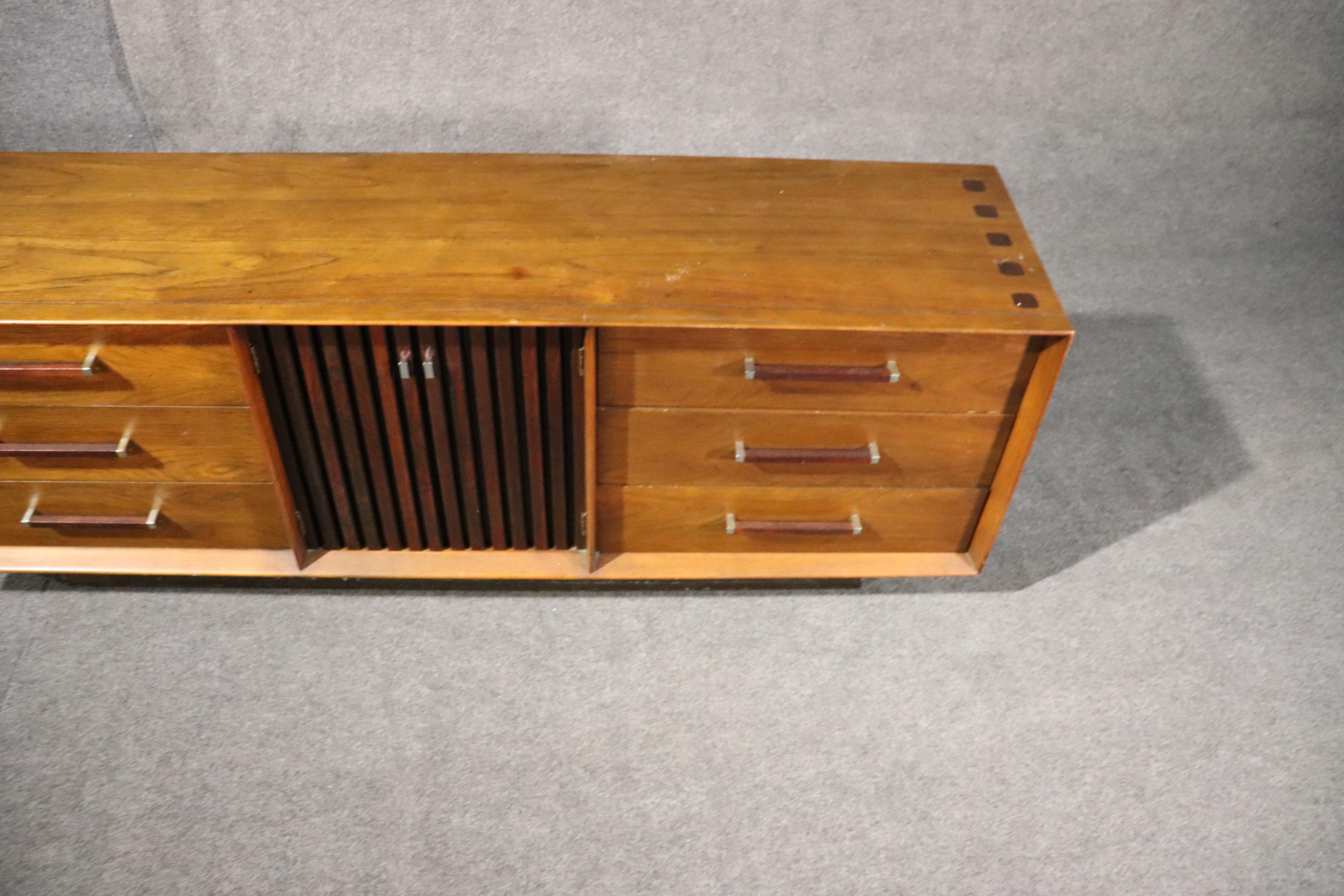 Mid-Century Modern Lane Walnut and Rosewood Triple Dresser with Mirrors 9