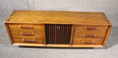 Mid-Century Modern Lane Walnut and Rosewood Triple Dresser with Mirrors
