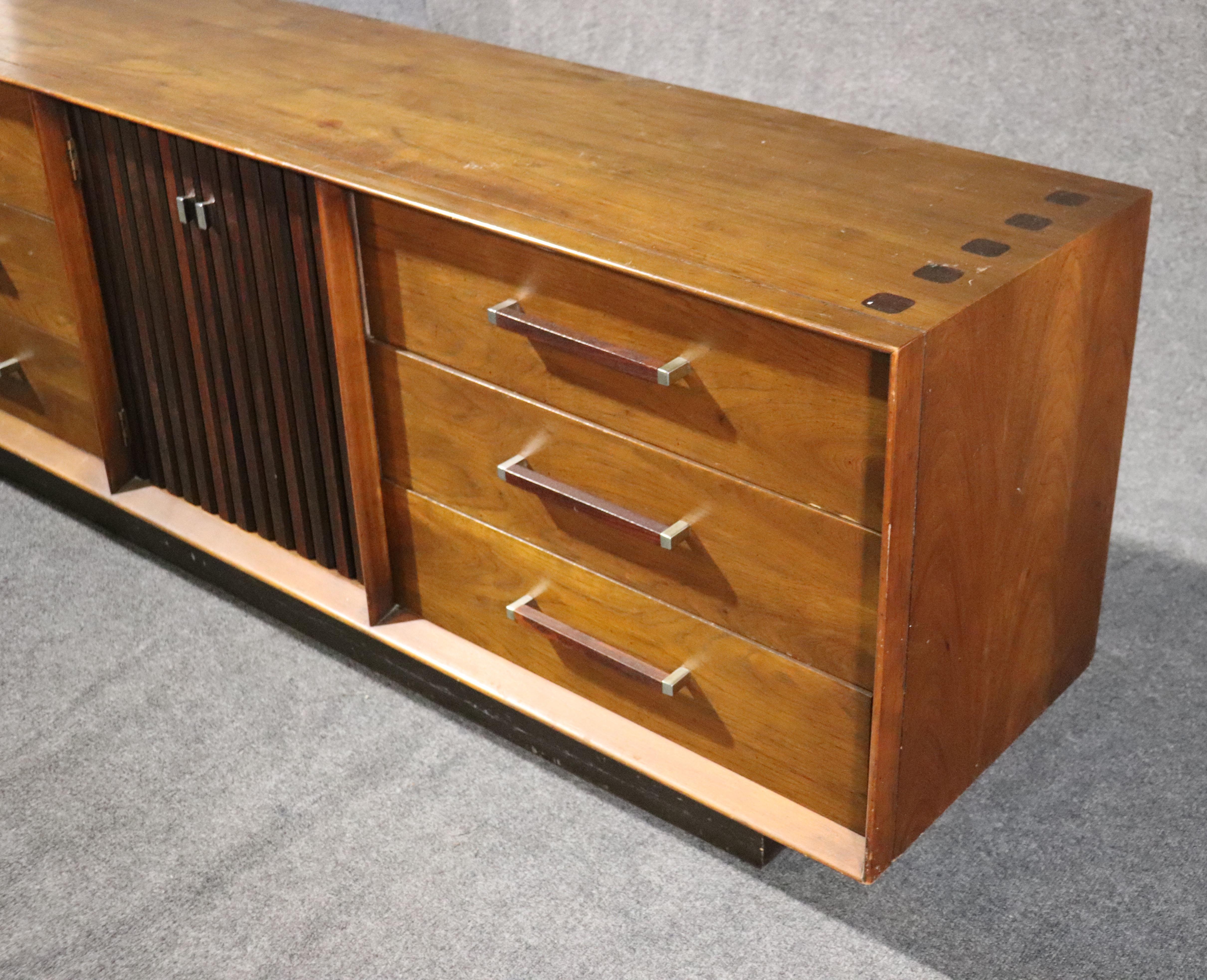 Mid-20th Century Mid-Century Modern Lane Walnut and Rosewood Triple Dresser with Mirrors