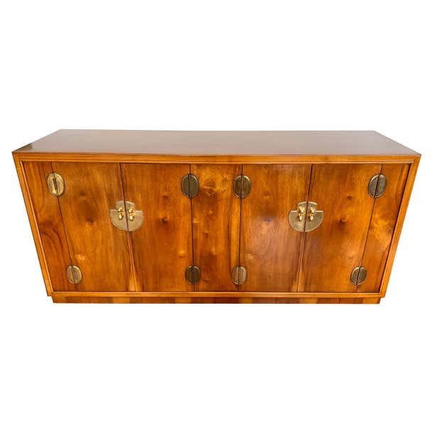Lane Buffet Mid-Century Modern Lane Walnut and Brass Credenza Server Buffet ...