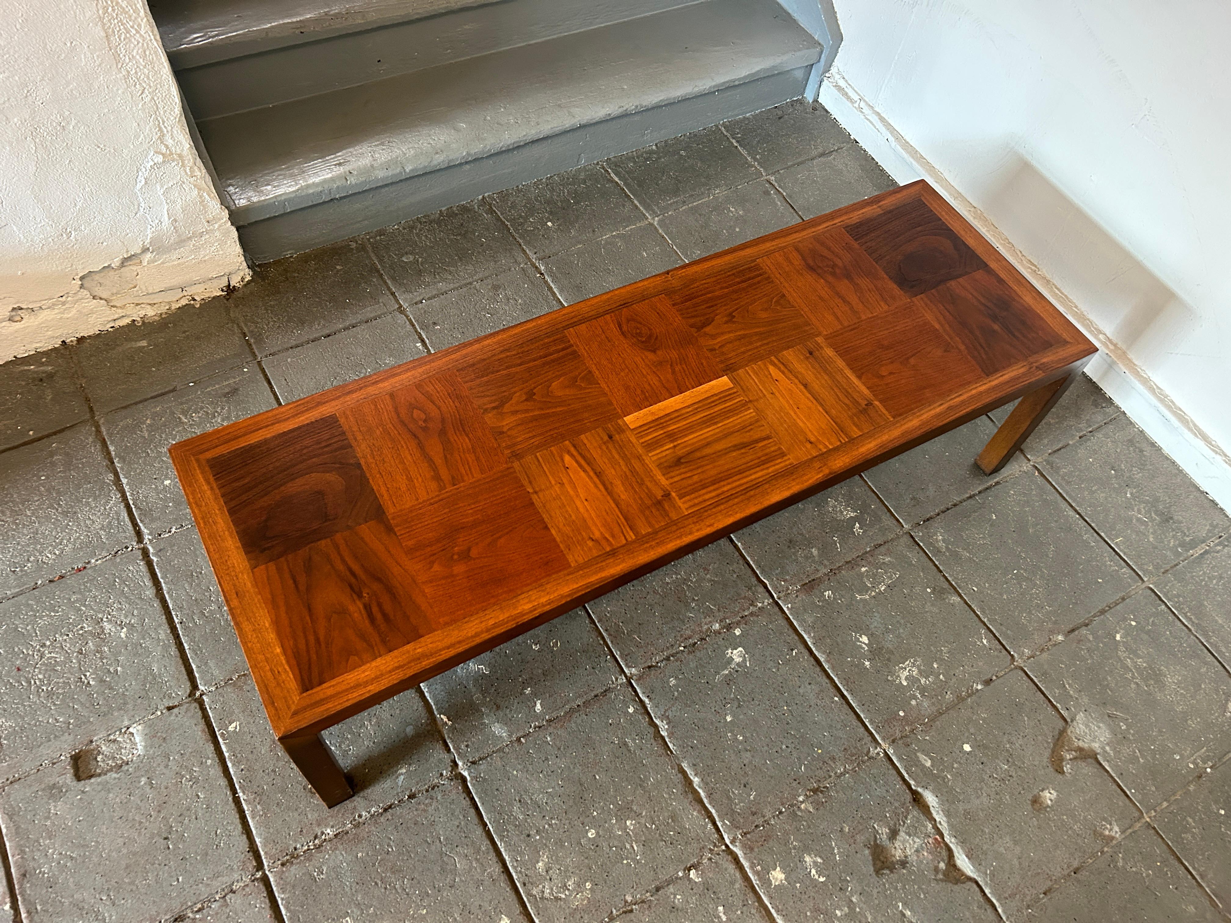 American Mid century modern Lane walnut checkered parsons coffee table For Sale