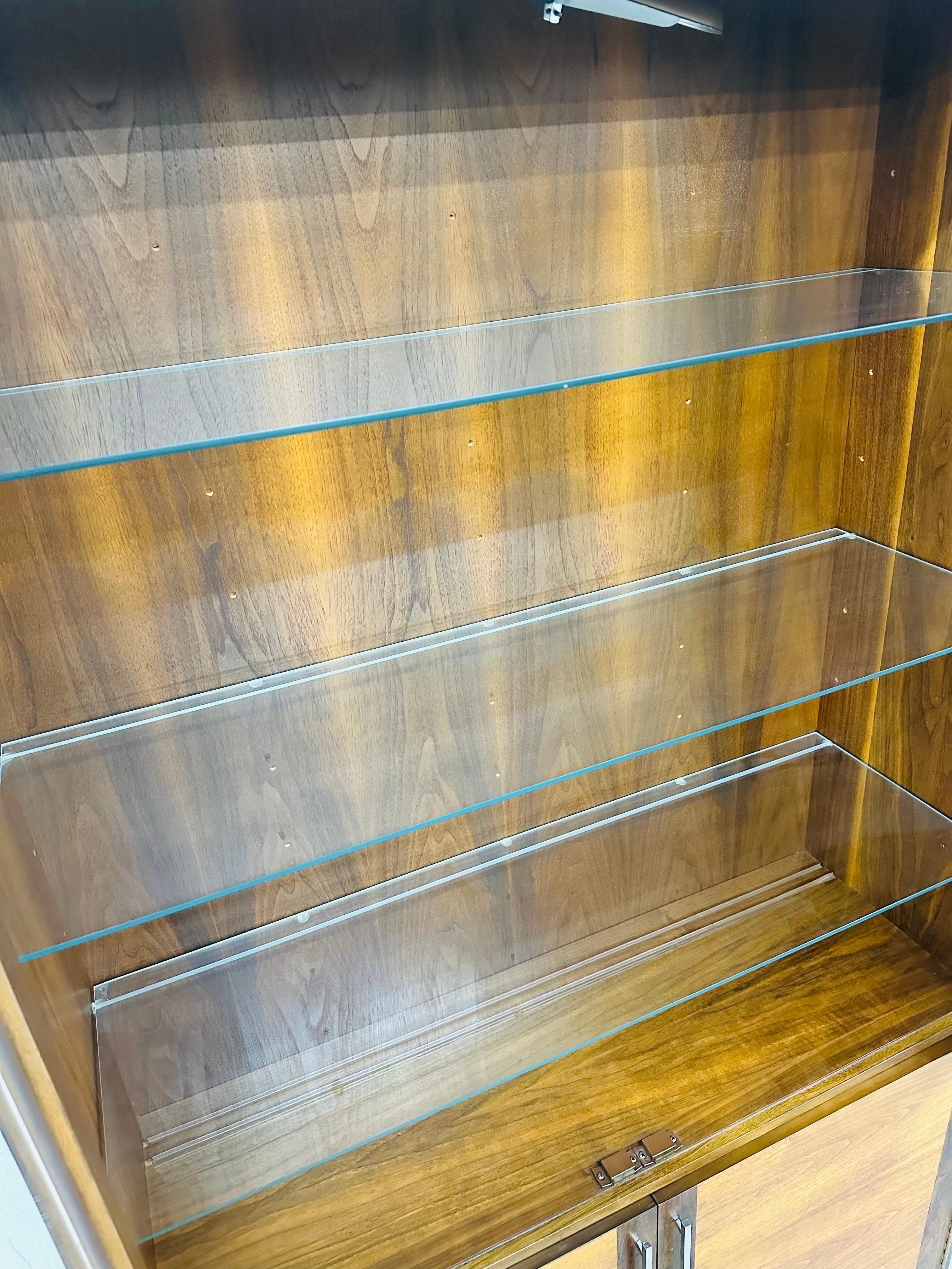 20th Century Mid-Century Modern Lane Walnut Display Cabinets - Set of 2