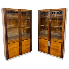 Mid-Century Modern Lane Walnut Display Cabinets - Set of 2