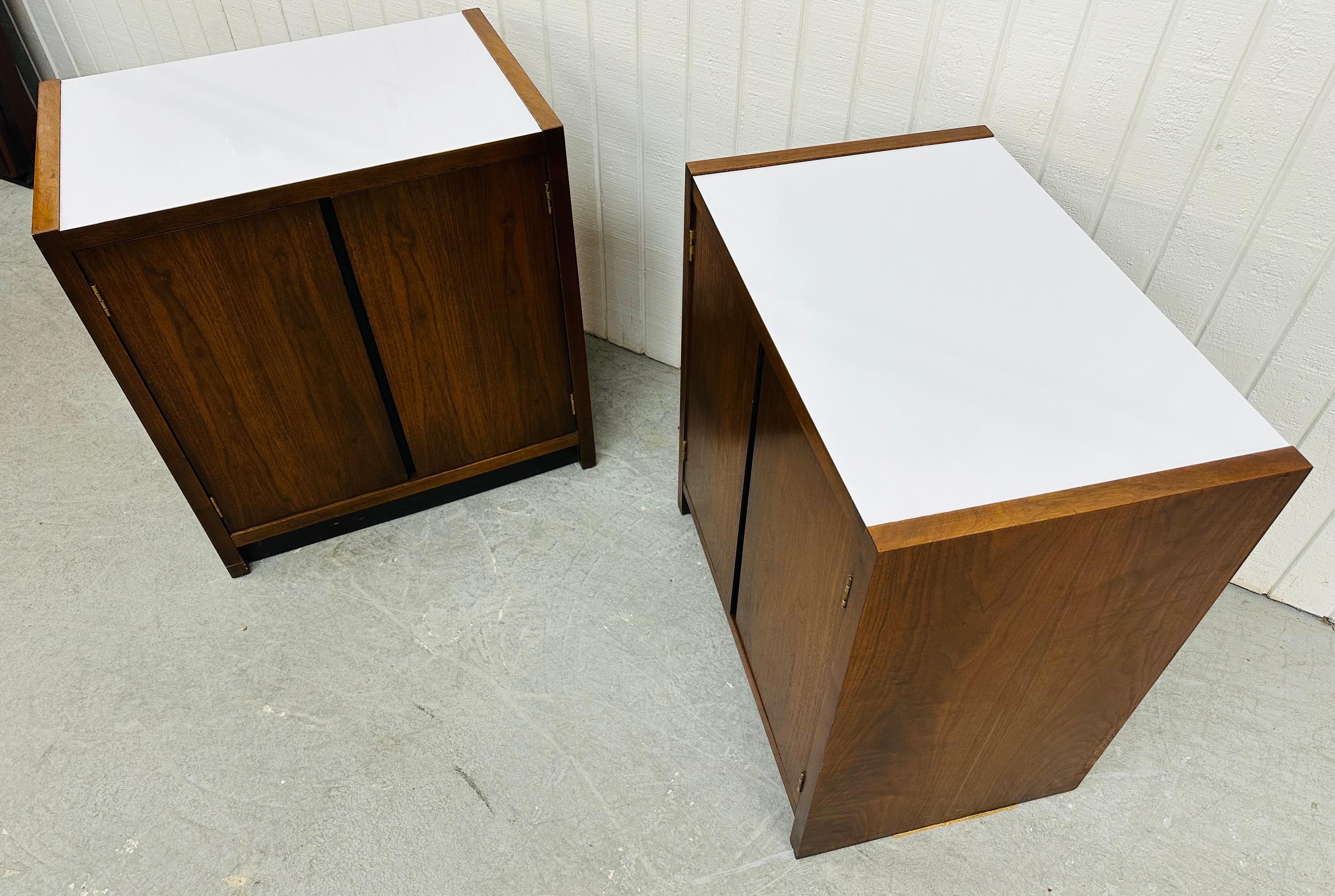 Laminate Mid-Century Modern Lane Walnut Record Cabinets - Set of 2