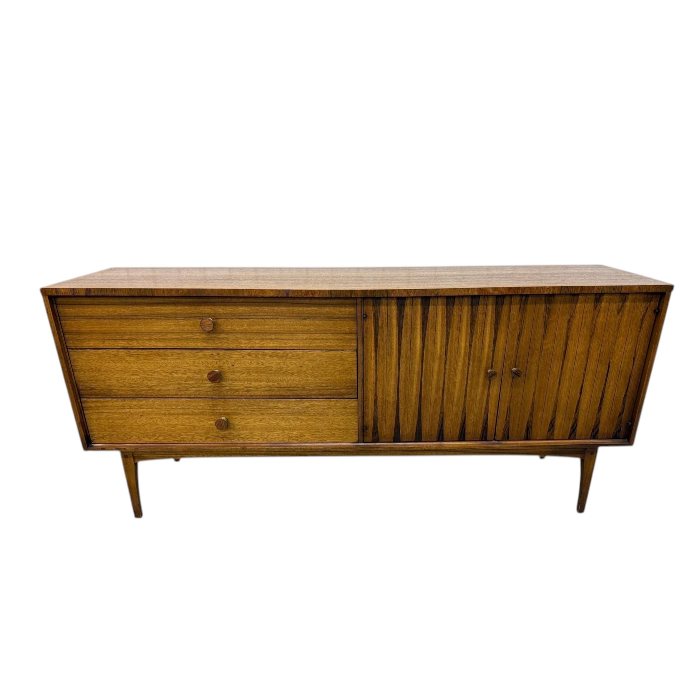 Mid-Century Modern Lane Walnut & Rosewood 7-Drawer Dresser For Sale