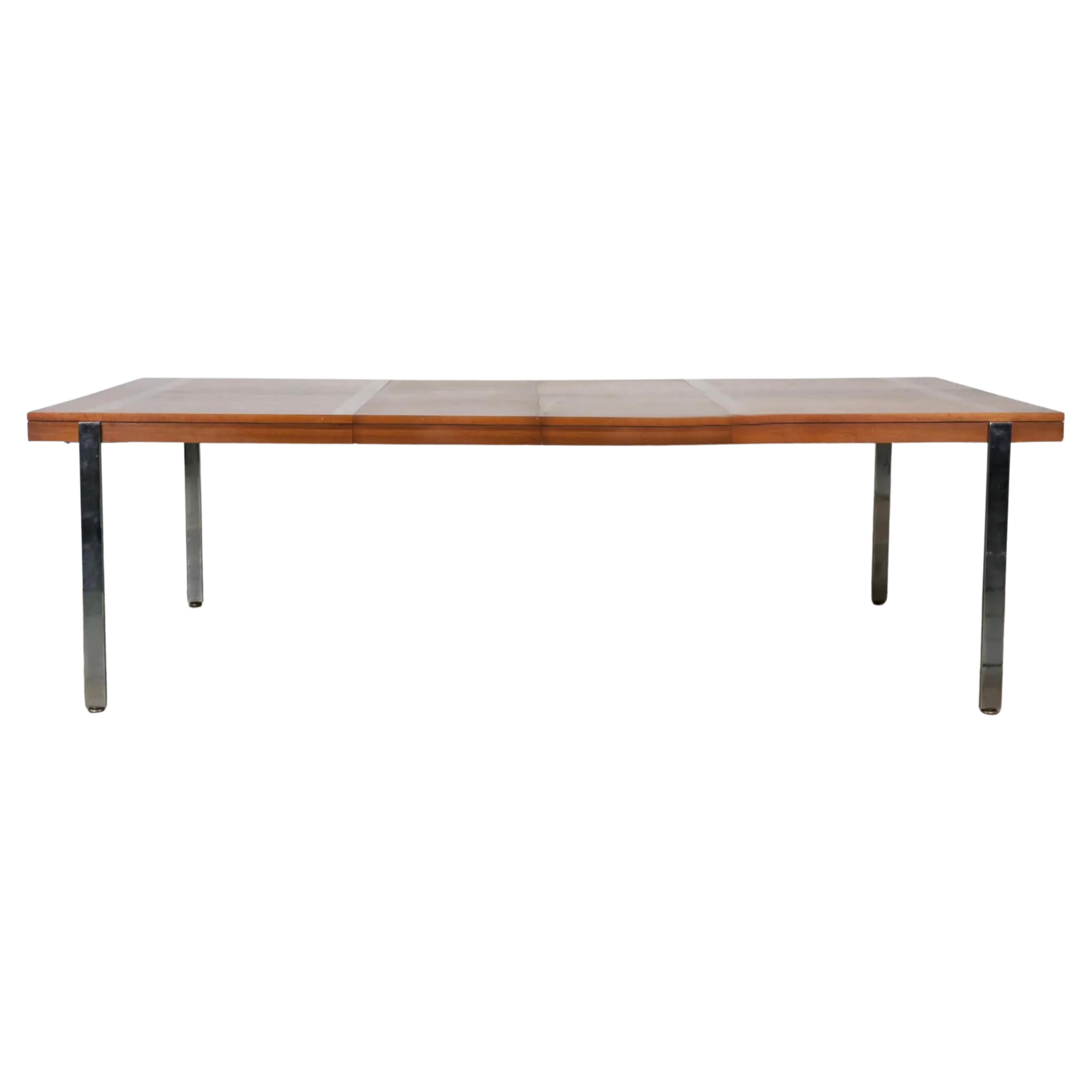Mid Century Modern Lane Walnut Rosewood Dining table with Chrome legs 2 leaves