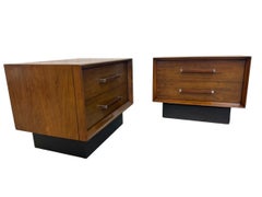 Mid-Century Modern Lane Walnut & Rosewood Nightstands - Set of 2 - Refinished!