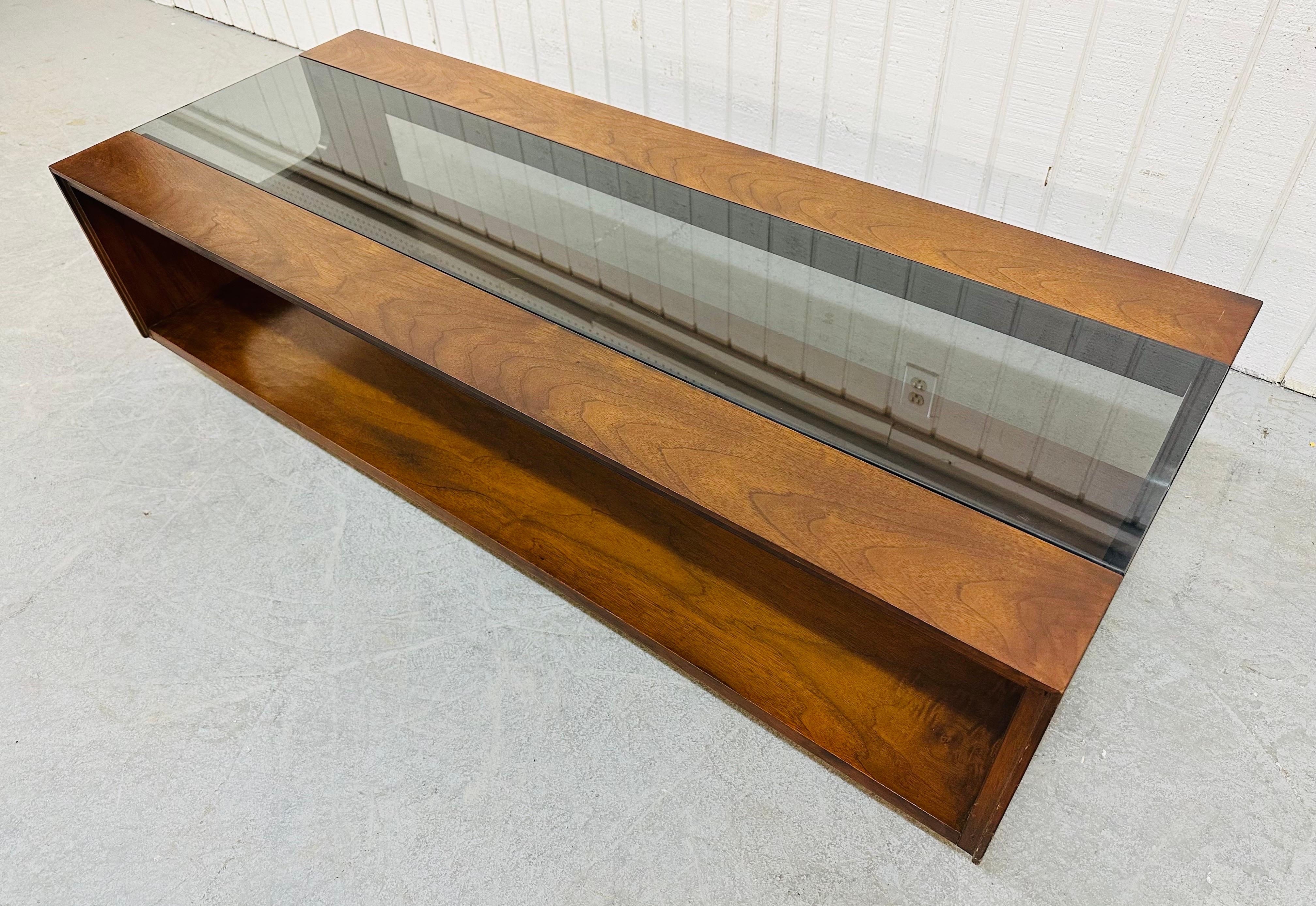 American Mid-Century Modern Lane Walnut Smoked Glass Coffee Table