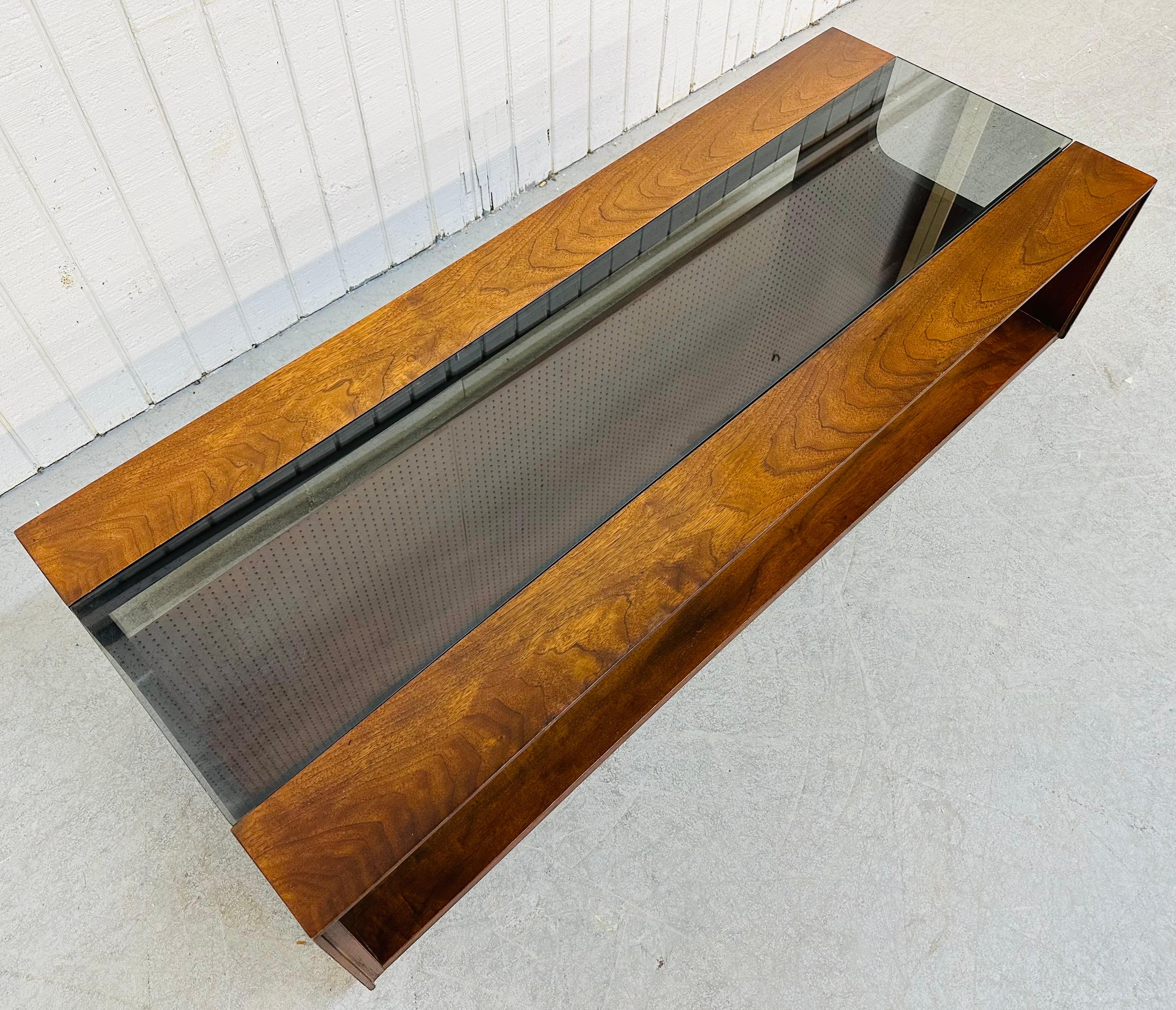 Mid-Century Modern Lane Walnut Smoked Glass Coffee Table In Good Condition In Clarksboro, NJ