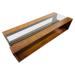 Mid-Century Modern Lane Walnut Smoked Glass Coffee Table