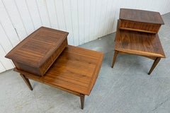 Mid-Century Modern Lane Walnut Step Side Tables - Set of 2