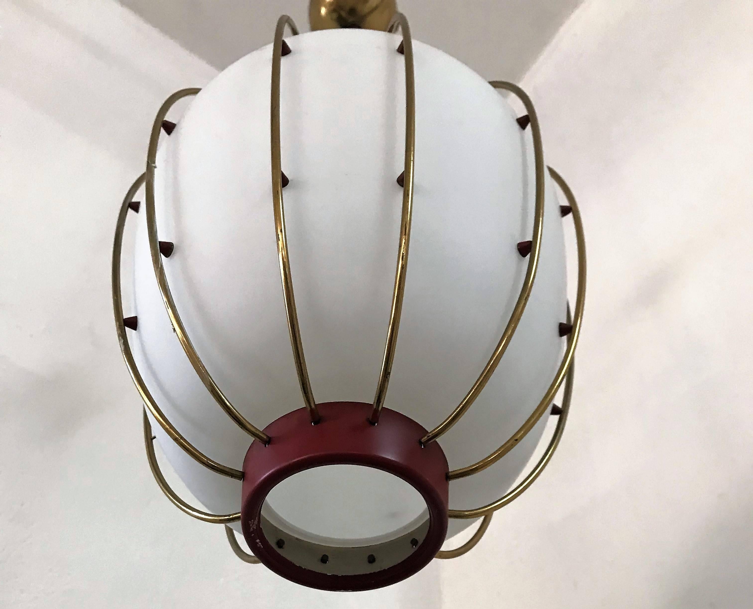 Mid-Century Modern Lantern in Brass and Opaline Glass, 1950, Stilnovo Attributed 2