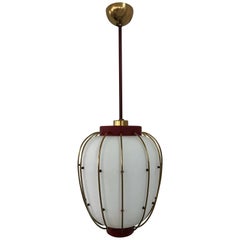 Mid-Century Modern Lantern in Brass and Opaline Glass, 1950, Stilnovo Attributed