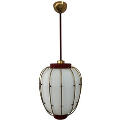 3 Mid-Century Modern Lantern in Brass and Opaline Glass, 1950, Stilnovo attr.