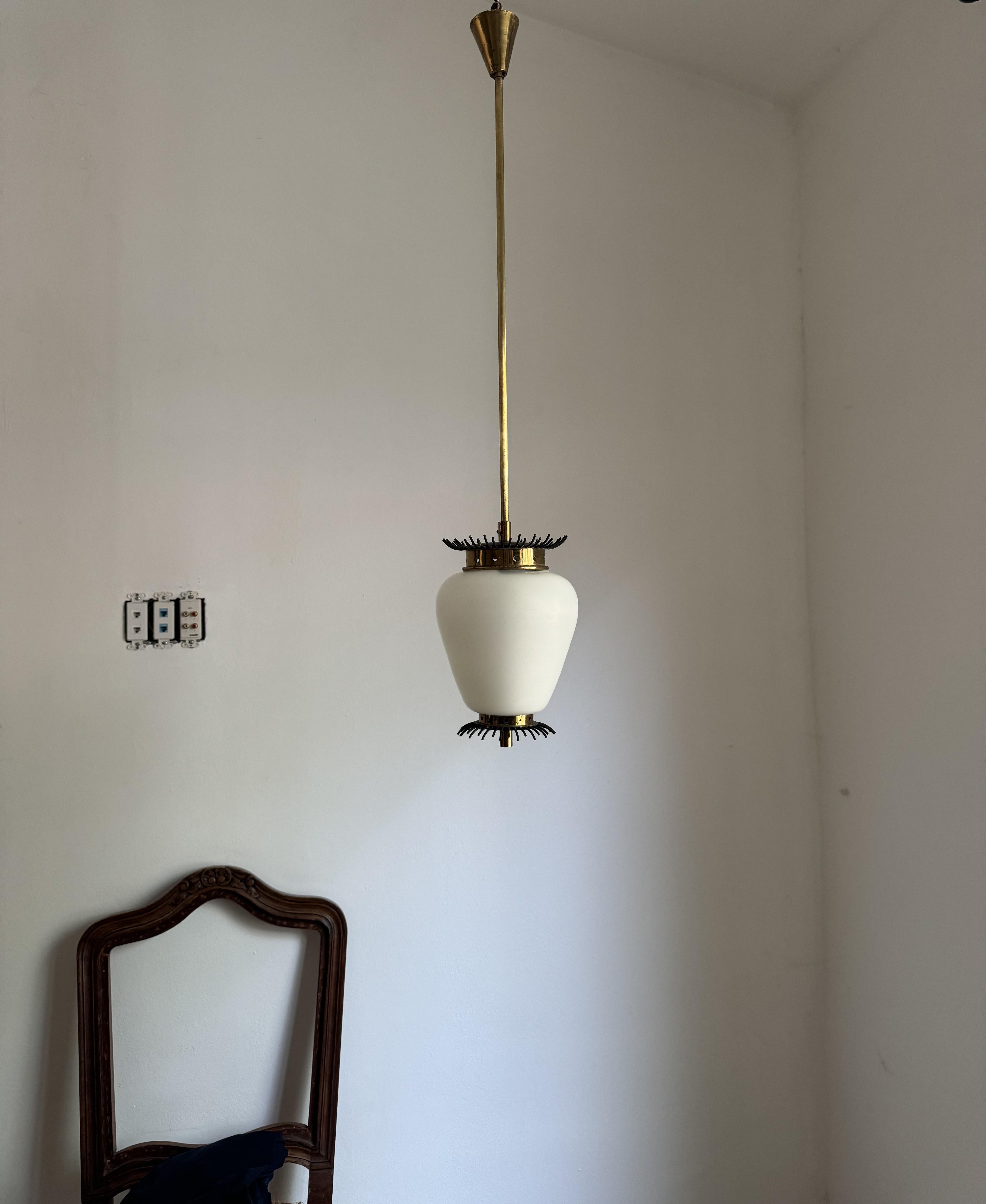 Mid-Century Modern Lantern in Brass and Opaline Glass, 1950s, ITSO Angelo Lelii For Sale 3