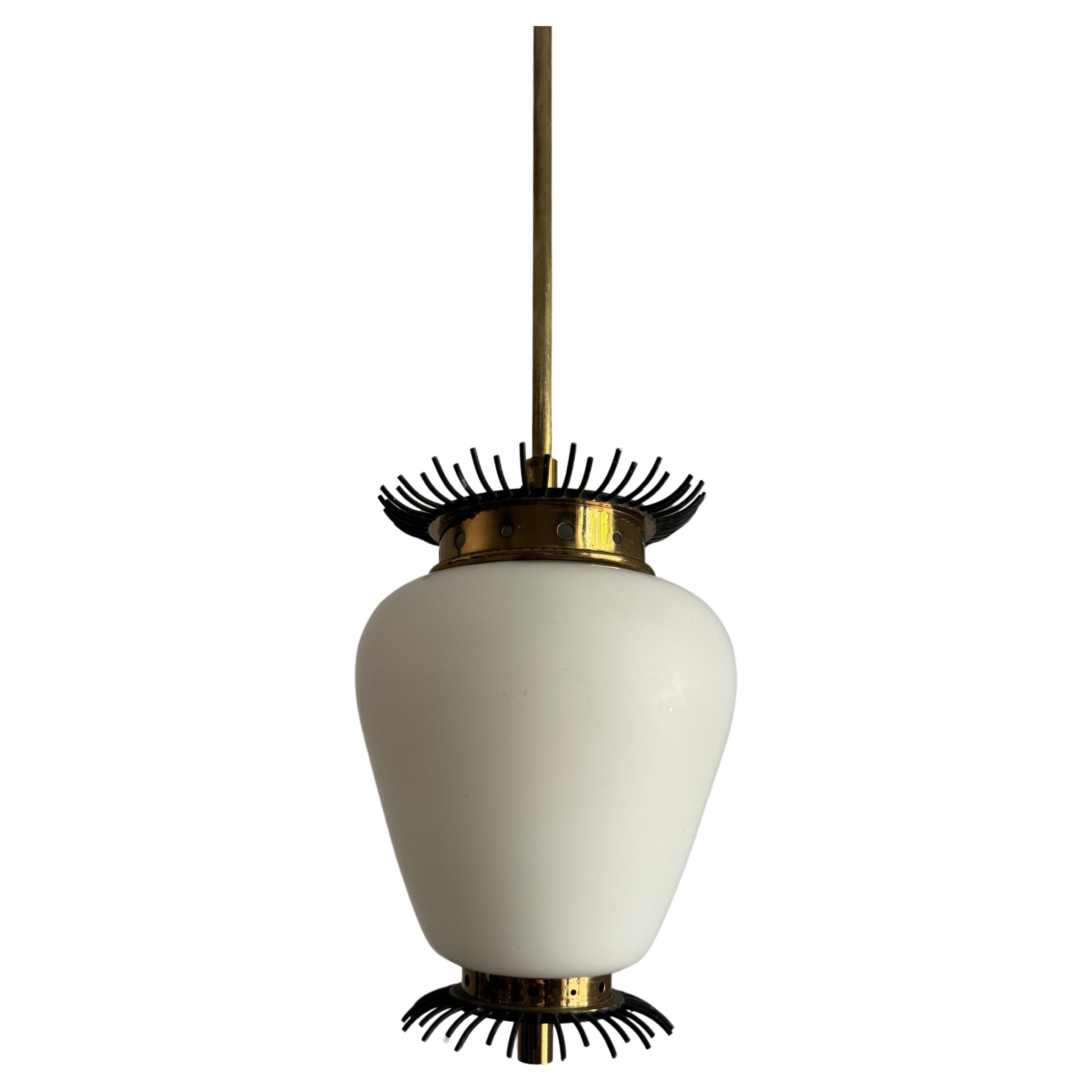 Mid-Century Modern Lantern in Brass and Opaline Glass, 1950s, ITSO Angelo Lelii For Sale