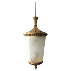 Mid-Century Modern Lantern of Textured Glass and Gilt Metal by Lumi, Italy