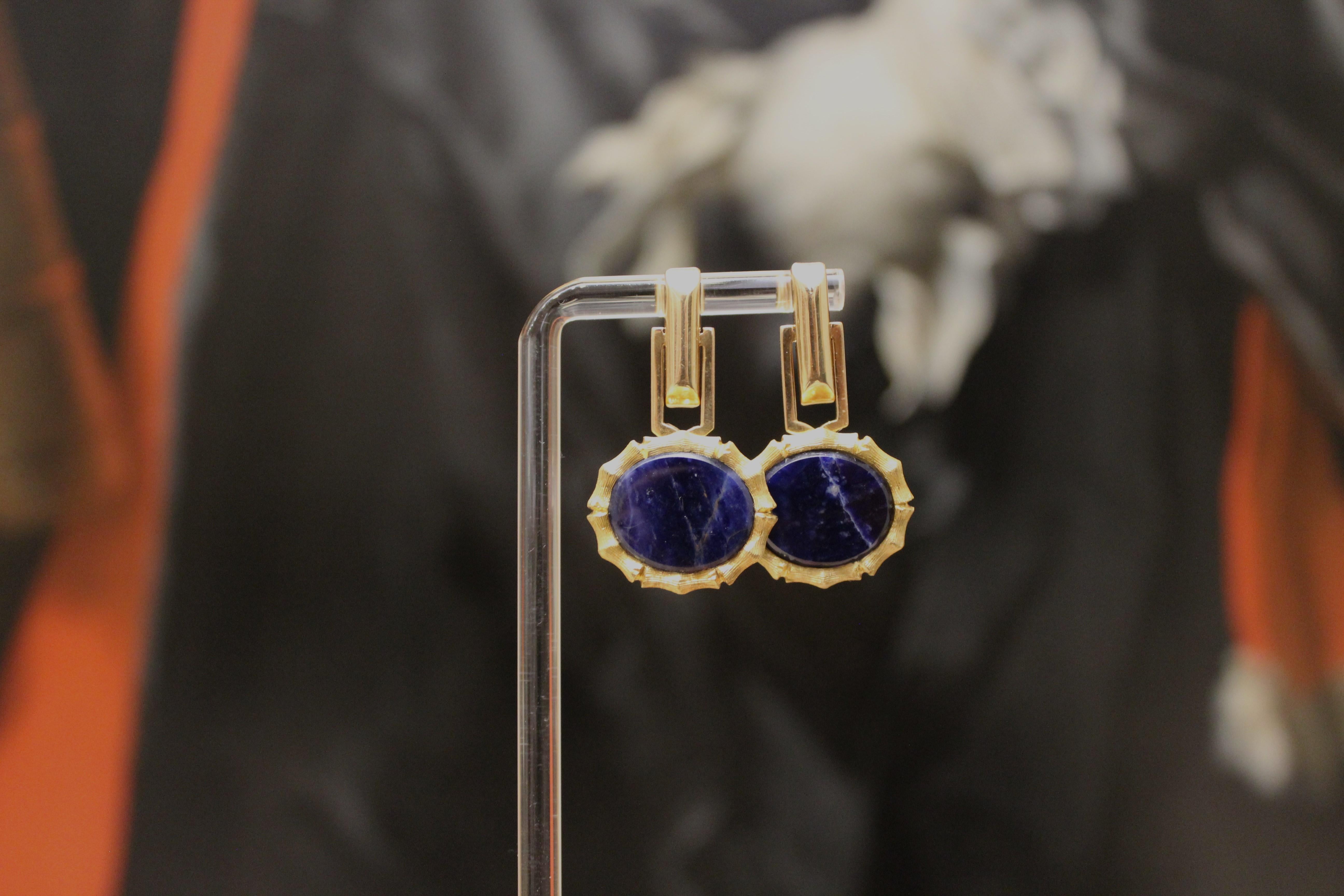 Women's Mid Century Modern Lapis & Gold Earrings For Sale