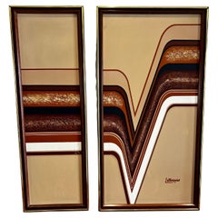 Mid-Century Modern Large 2 Panel Framed Letterman Wall Art