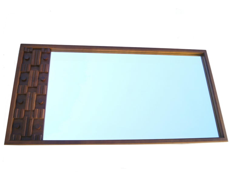 Mid Century Modern Large Brutalist Long Sculpted Mirror For Sale