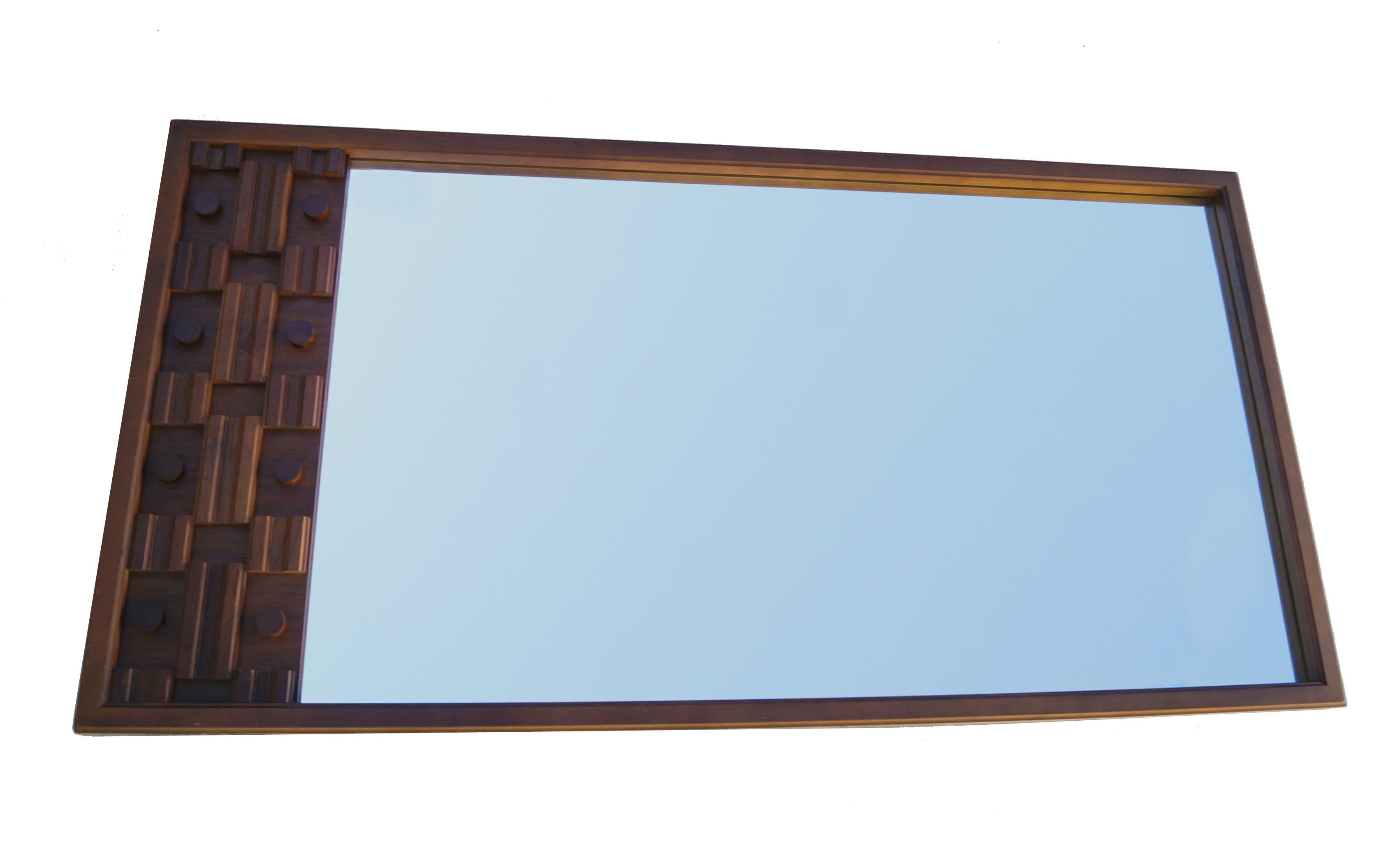 Mid-Century Modern Large Brutalist Long Sculpted Mirror In Good Condition In Wayne, NJ