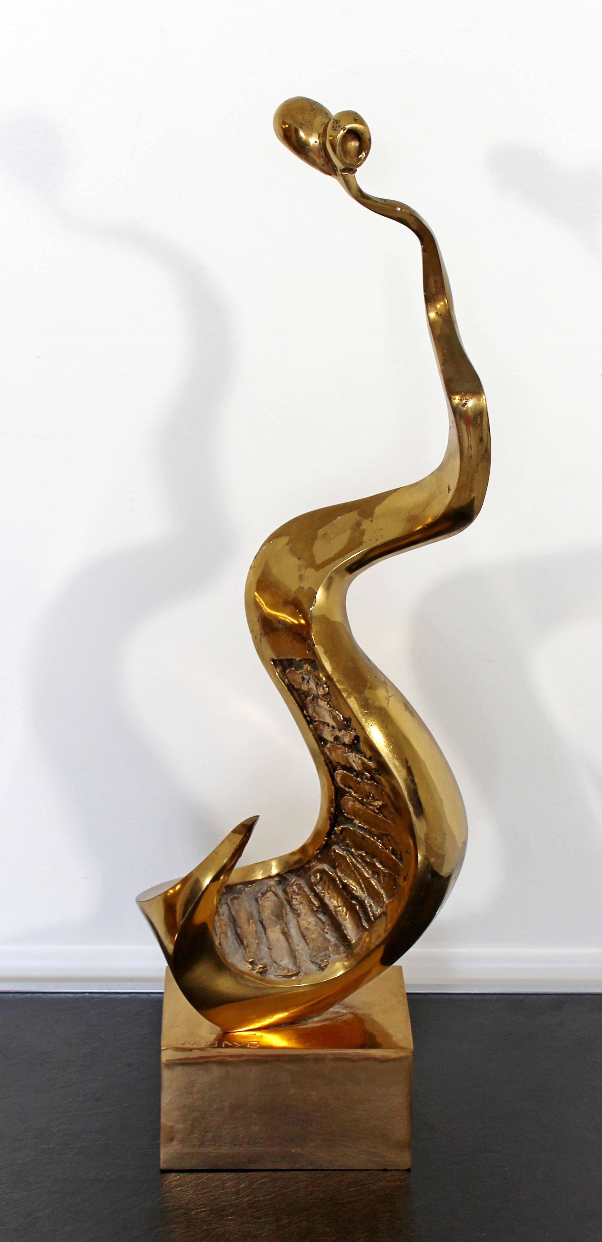 For your consideration is a sizable, abstract, bronze table sculpture, signed Monyo Mihailescu-Nasturel. In excellent condition. The dimensions are 10
