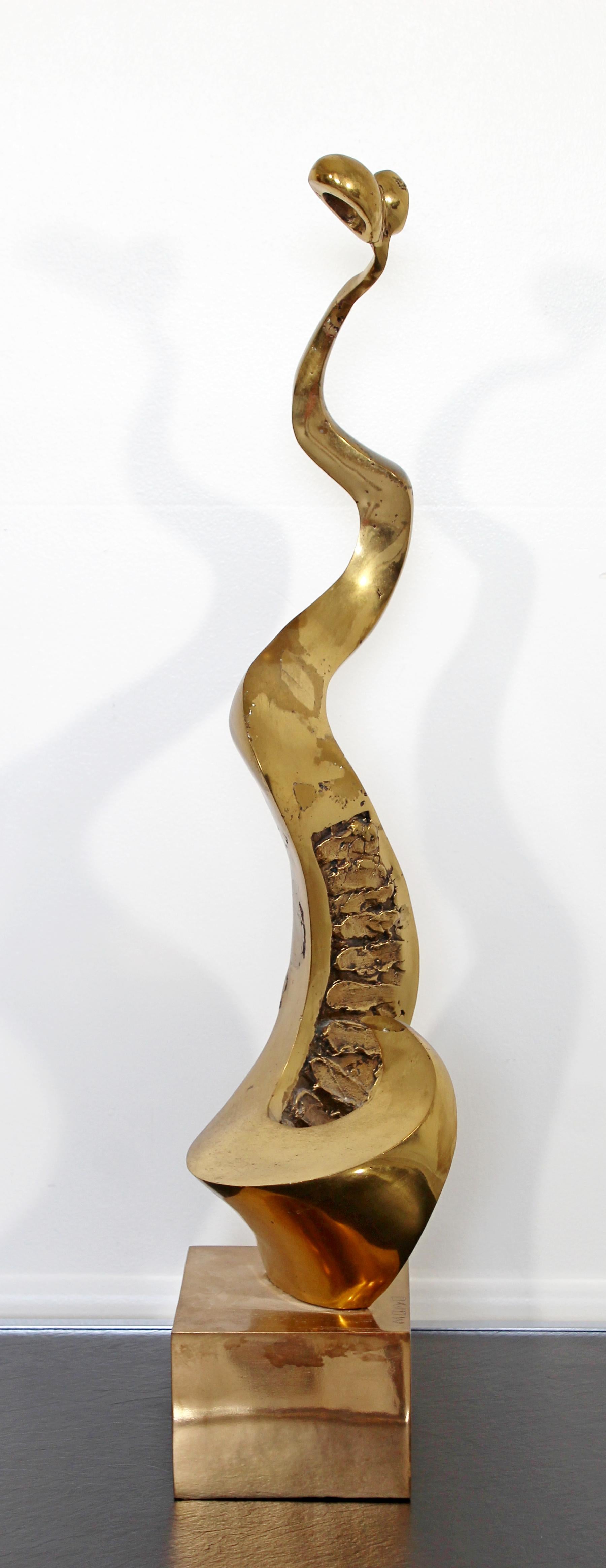 Mid-Century Modern Large Abstract Bronze Table Sculpture Signed Prince Monyo In Good Condition In Keego Harbor, MI