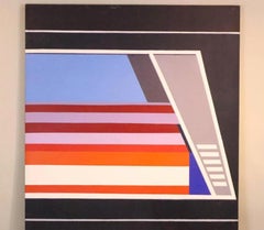 Mid-Century Modern Large Abstract Geometric Artwork Oil Painting on Canvas Art