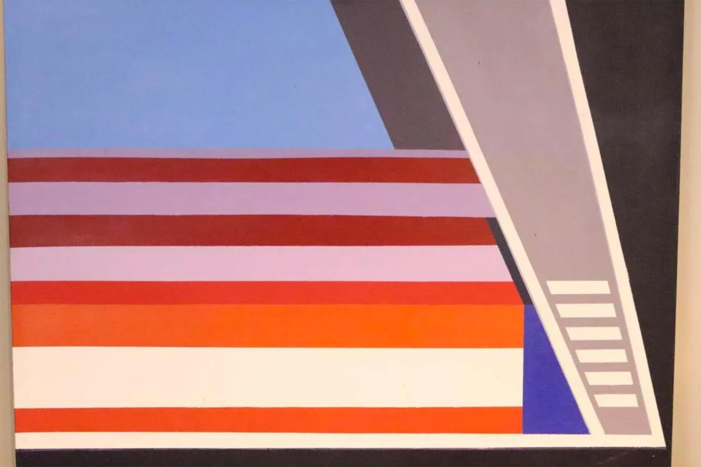 Großes abstraktes geometrisches Kunstwerk, Ölgemälde auf Leinwand, Mid-Century Modern, Kunst (Moderne der Mitte des Jahrhunderts) im Angebot