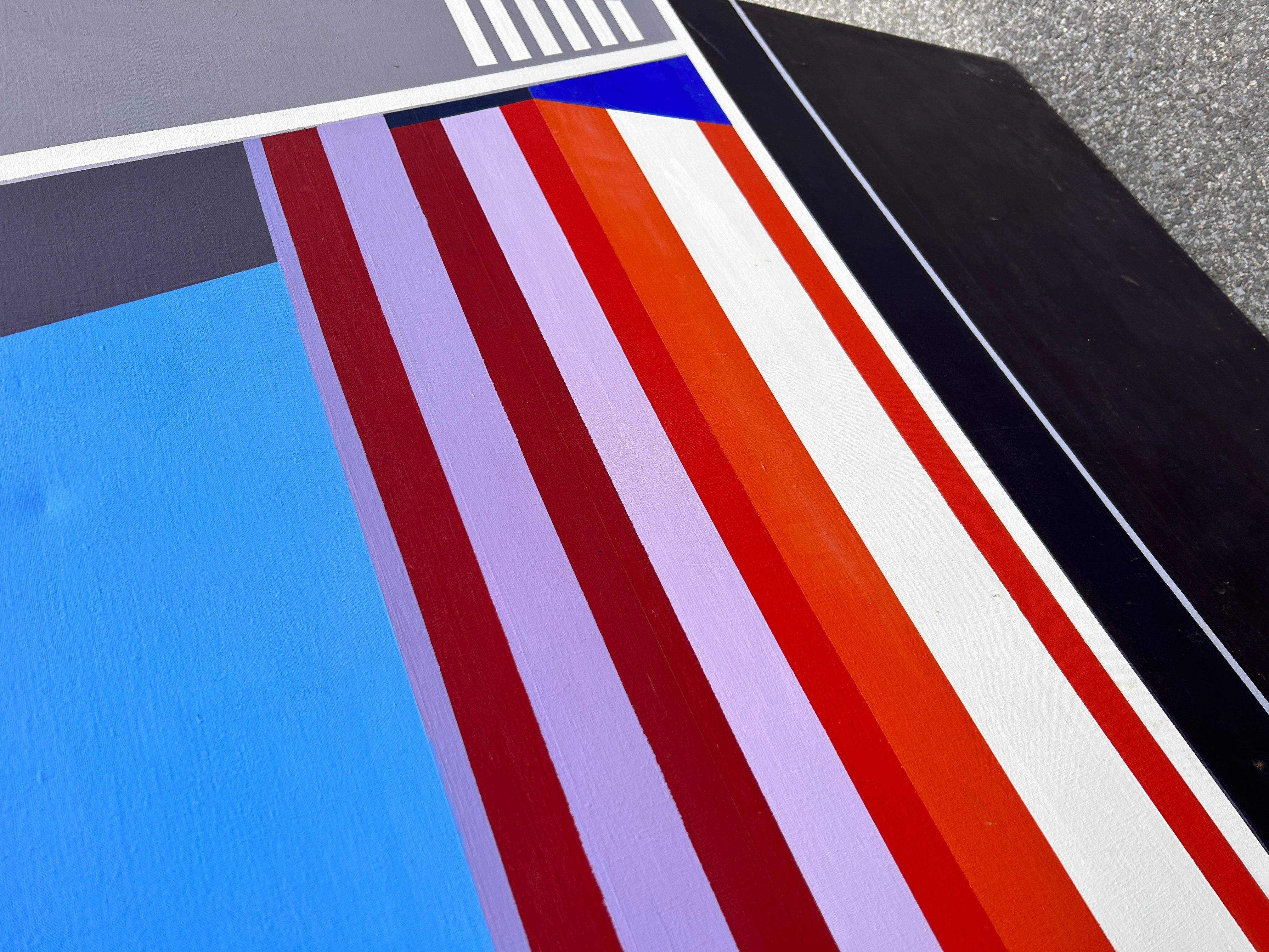 Mid-Century Modern Large Abstract Geometric Artwork Oil Painting on Canvas Art In Good Condition In BROOKLYN, NY