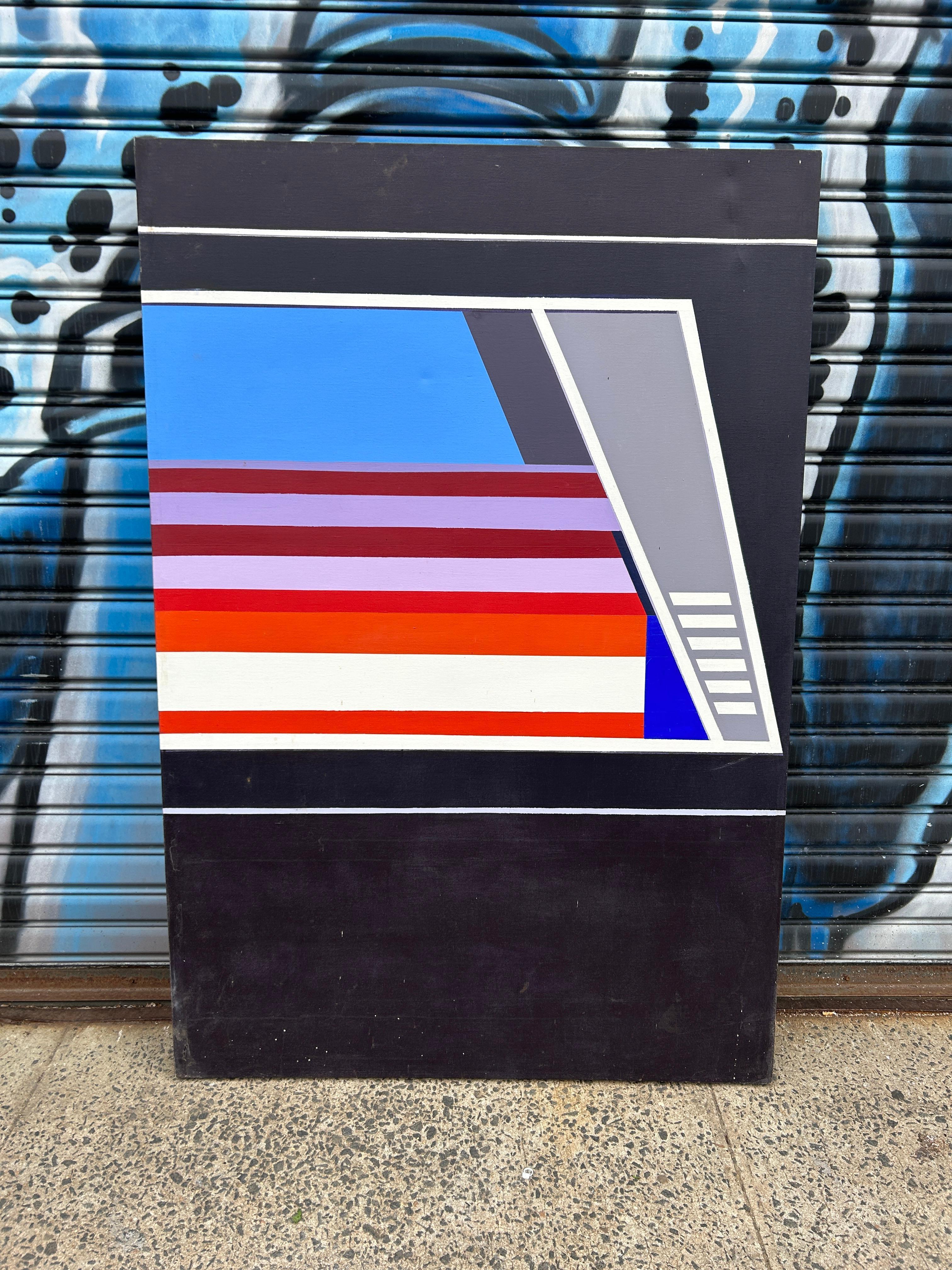 Großes abstraktes geometrisches Kunstwerk, Ölgemälde auf Leinwand, Mid-Century Modern, Kunst (Ende des 20. Jahrhunderts) im Angebot