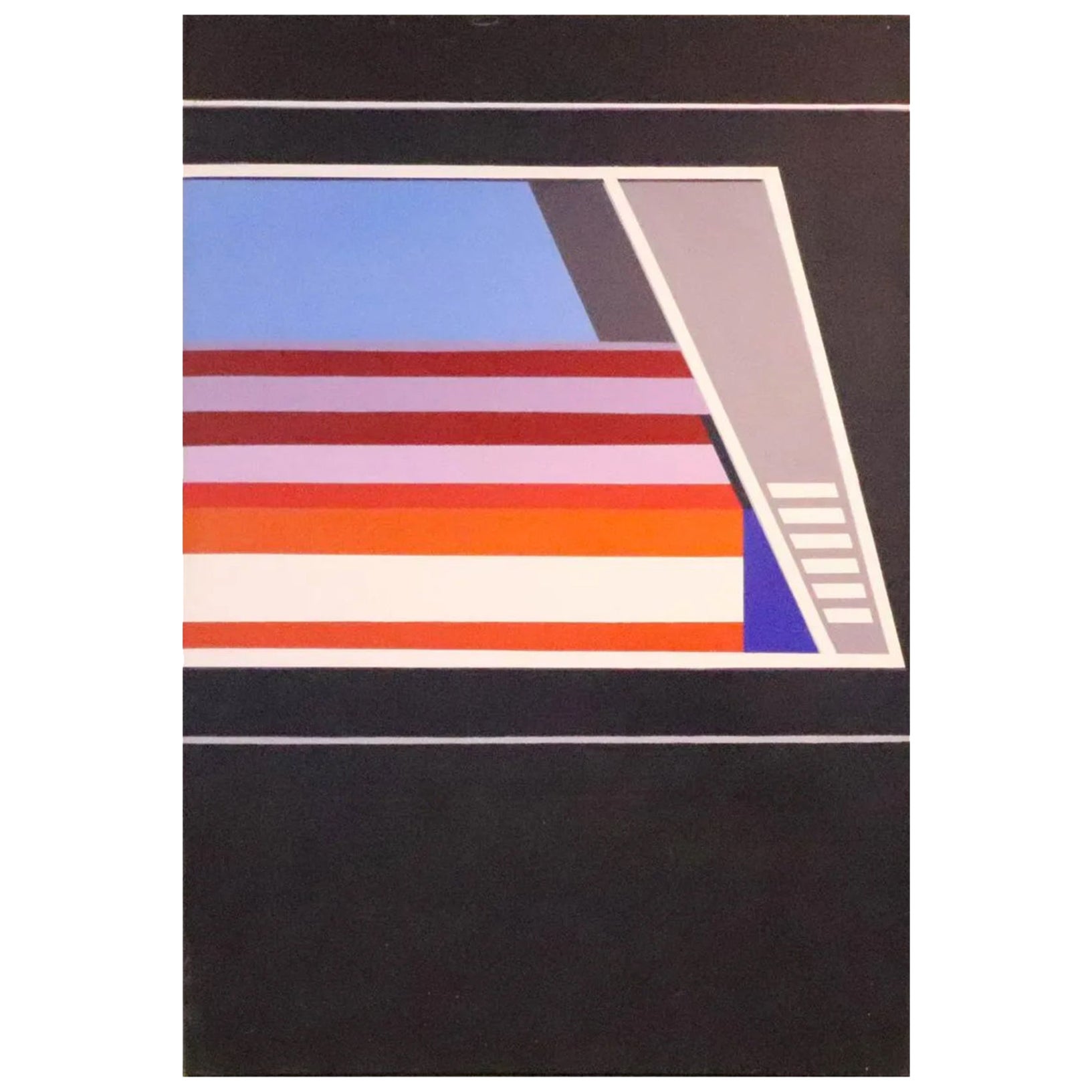 Mid-Century Modern Large Abstract Geometric Artwork Oil Painting on Canvas Art