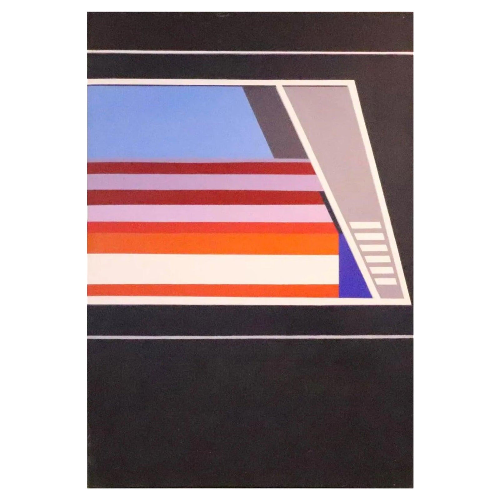 Mid-Century Modern Large Abstract Geometric Artwork Oil Painting on Canvas Art