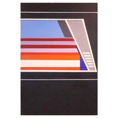 Mid-Century Modern Large Abstract Geometric Artwork Oil Painting on Canvas Art