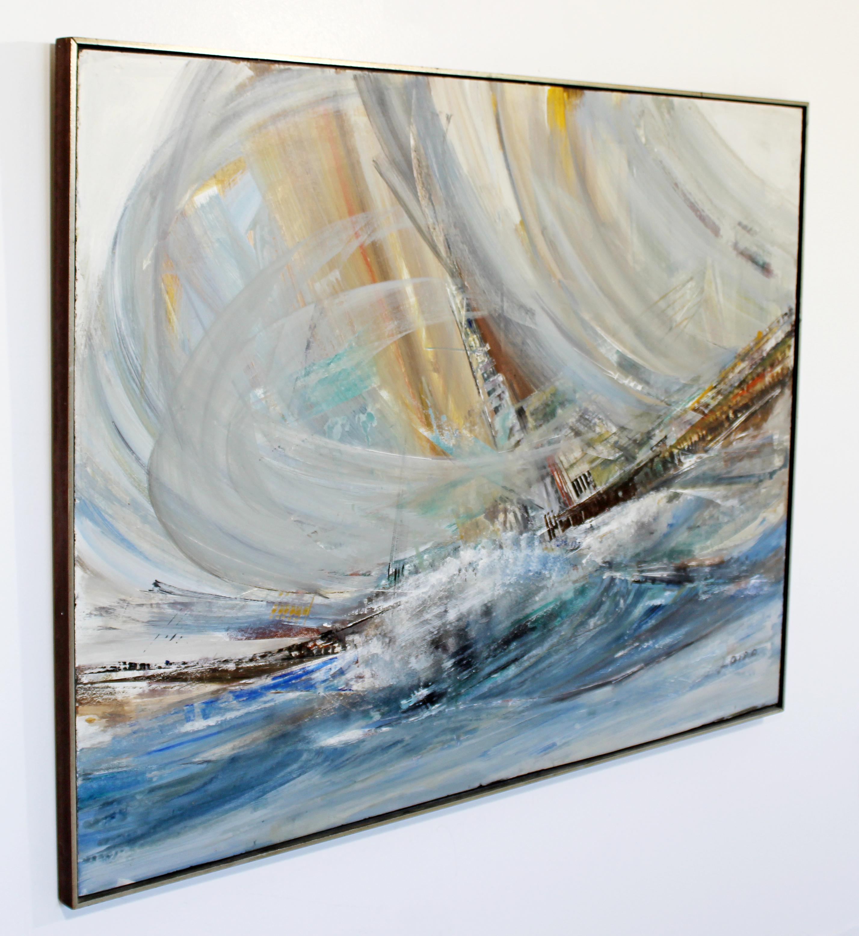 For your consideration is a mesmerizing, large, framed, abstract nautical acrylic impasto painting, signed by Laszlo Biro. In excellent condition. The dimensions are 49