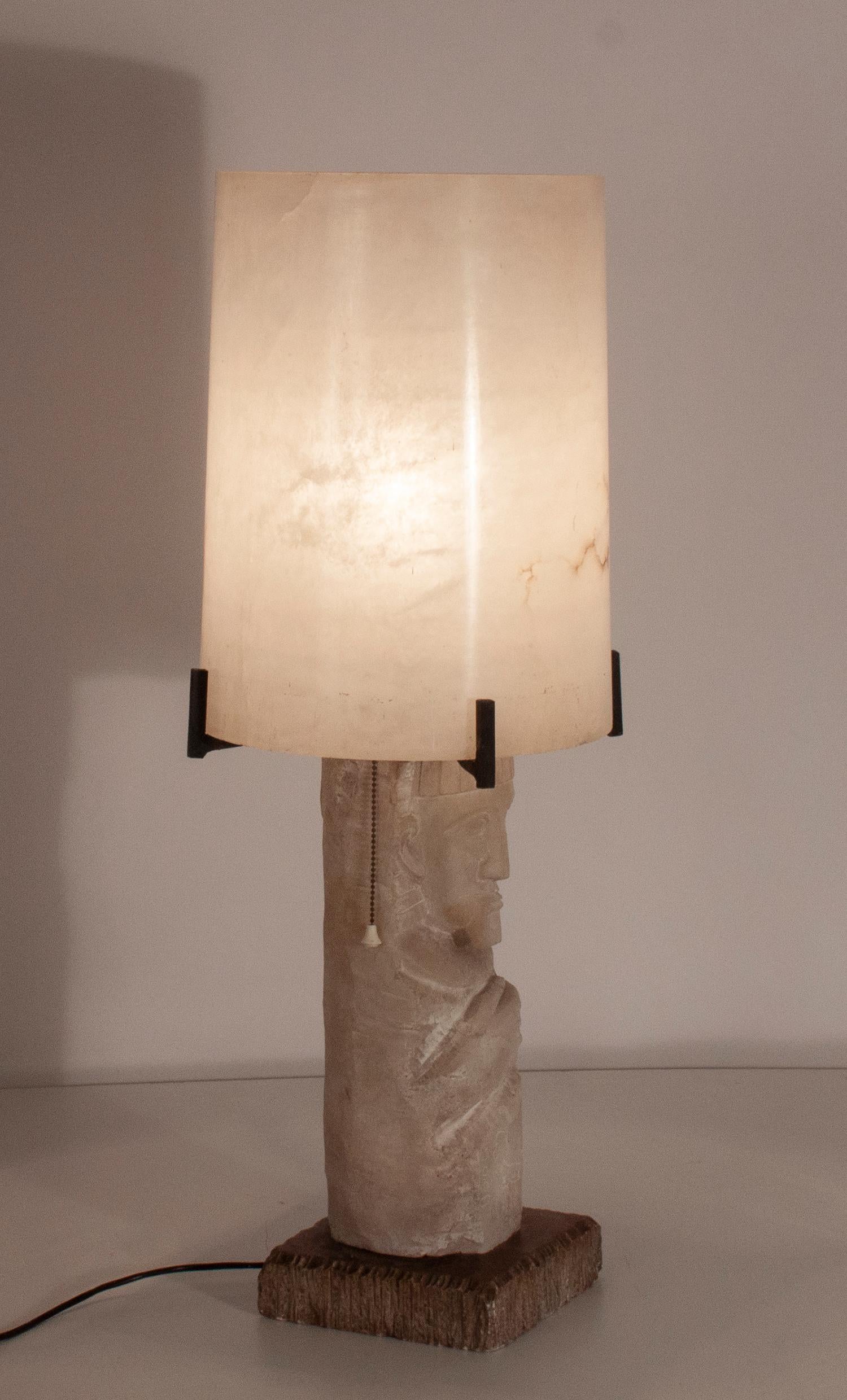Mid - Century Modern Large Alabaster Table Lamp, Spain 1950's 6