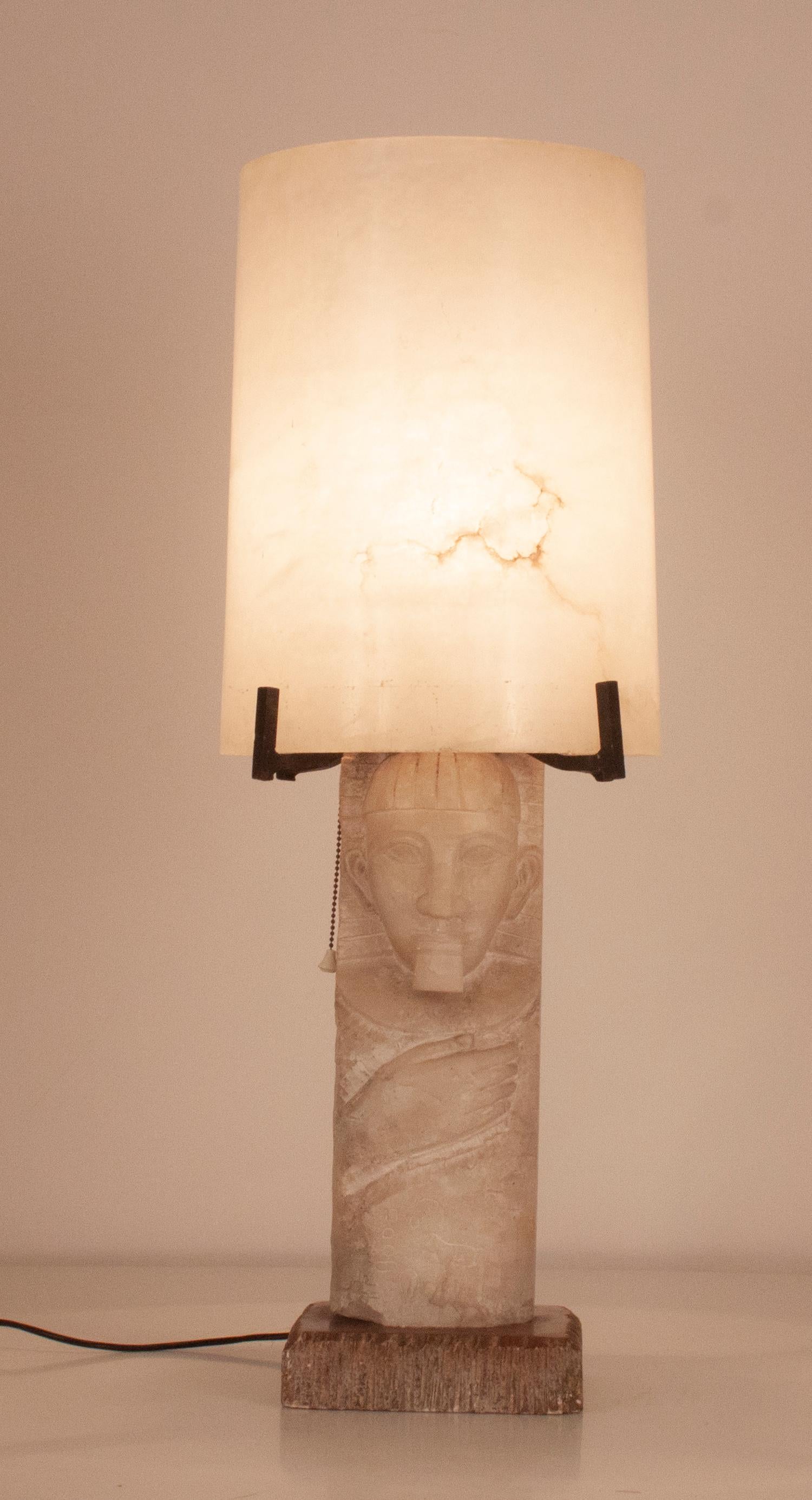 Iron Mid - Century Modern Large Alabaster Table Lamp, Spain 1950's