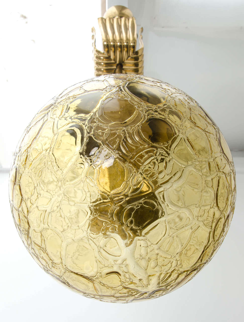 20th Century Amber-Coloured Glass Pendant Light with Decorative Canopy, attr Doria For Sale