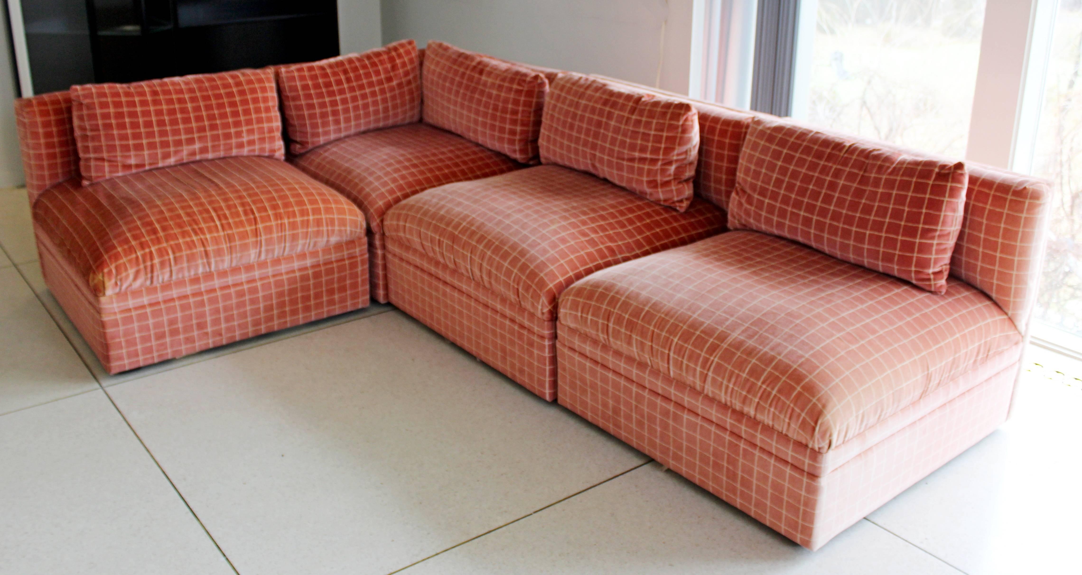 Velvet Mid-Century Modern Large Baughman Directional Nine-Piece Sectional Sofa, 1970s