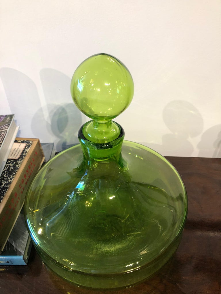 MidCentury Modern Large Blenko Glass Apple Green Decanter For Sale at 1stdibs