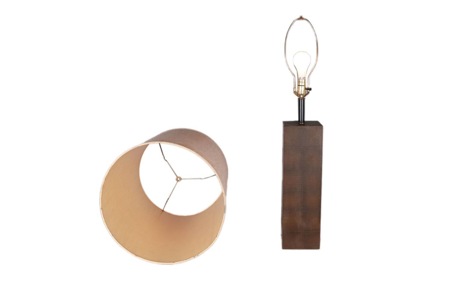 Wood Mid-Century Modern Large Block Table Lamp Milo Baughman Style For Sale