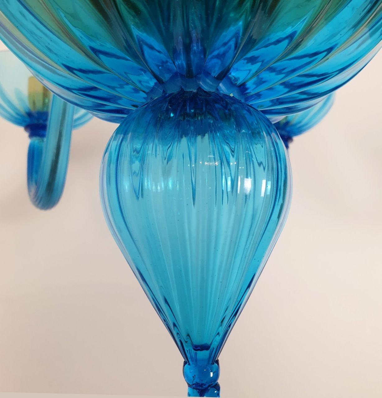 Mid-Century Modern Large Blue Murano Glass Chandelier - Venini Style 4