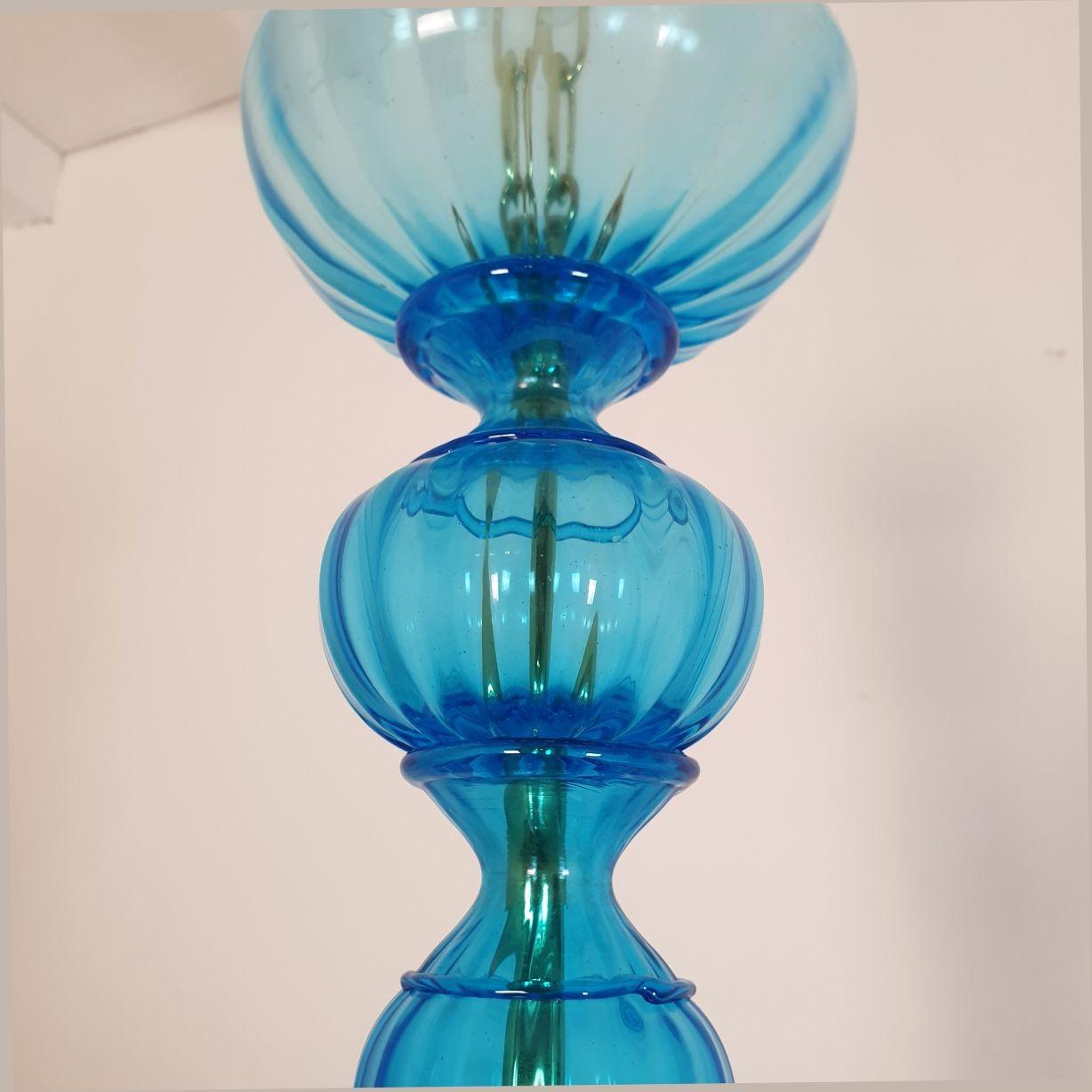 Mid-Century Modern Large Blue Murano Glass Chandelier - Venini Style 5