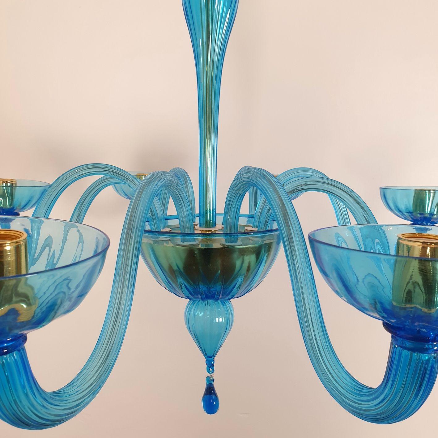 Mid-Century Modern Large Blue Murano Glass Chandelier - Venini Style 1