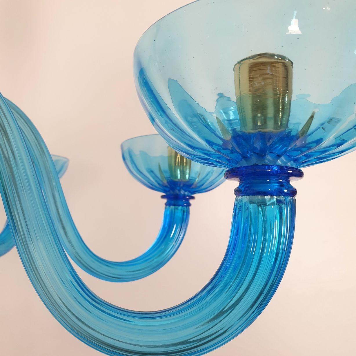 Mid-Century Modern Large Blue Murano Glass Chandelier - Venini Style 2