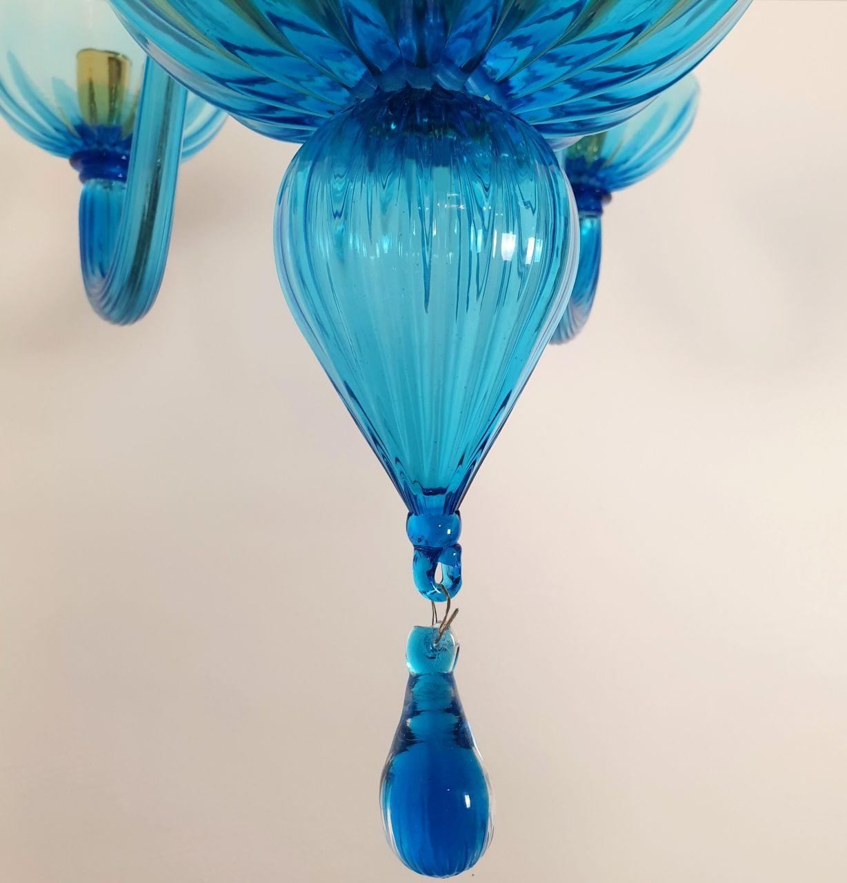 Mid-Century Modern Large Blue Murano Glass Chandelier - Venini Style 3