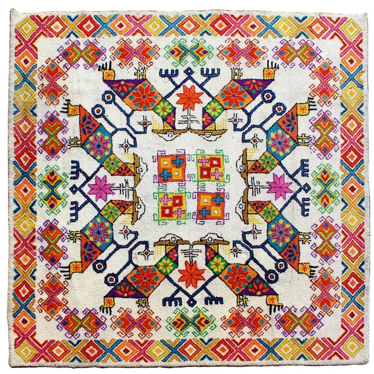 MidCentury Modern Large Boho Tribal Colorful Mexican Area Rug Carpet