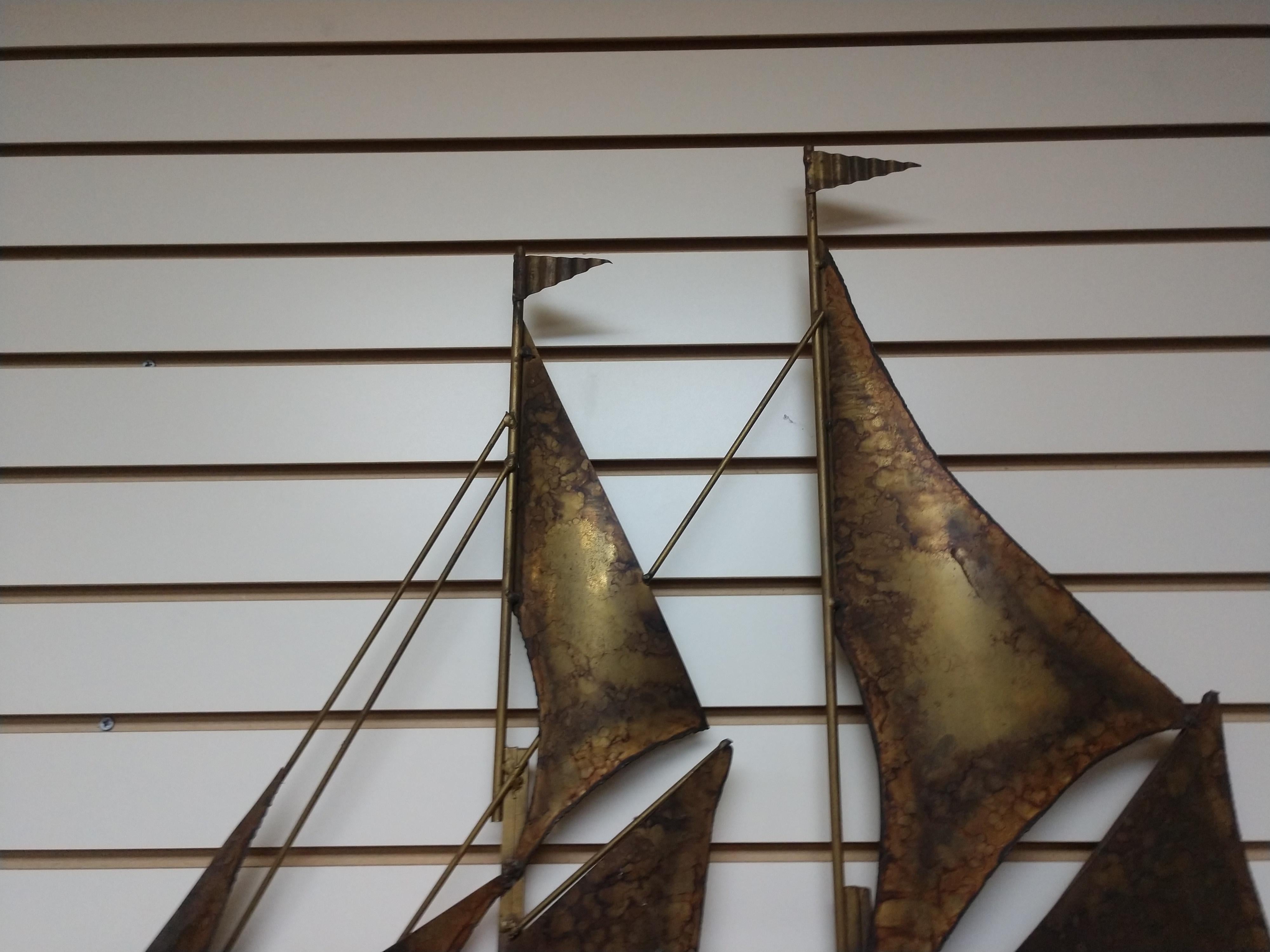 American Mid-Century Modern Large Brass Brutalist Tall Ship Style of Curtis Jere For Sale