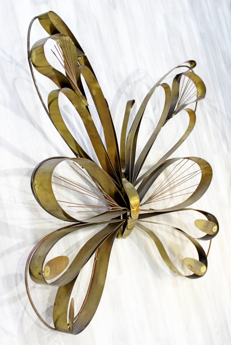 MidCentury Modern Large Brass Butterfly Wall Sculpture Signed C. Jere